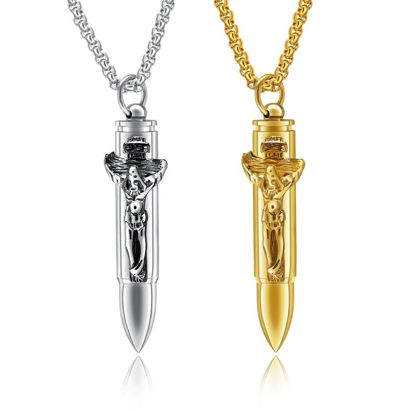 Hip Hop Rock INRI Cross Crucifix Jesus Bullet Pendants Necklace Gold Color 316L Stainless Steel Men Jewelry Drop Shipping | Украшения и