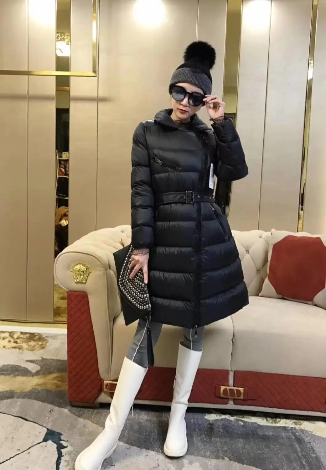 

New Style Winter Down Jacket Long Style Wit Belt And Super High Quality WHY2019995