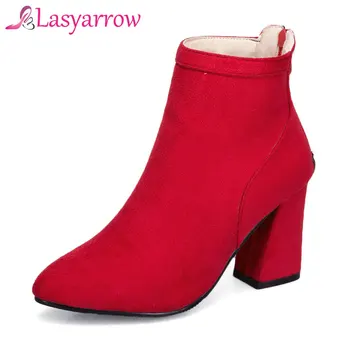 

Lasyarrow Ankle Boots For Women Autumn Winter Sapatos Femininas Fashion Short Zipper Botas Mujer Ladies Footwear Plus Size 34-50