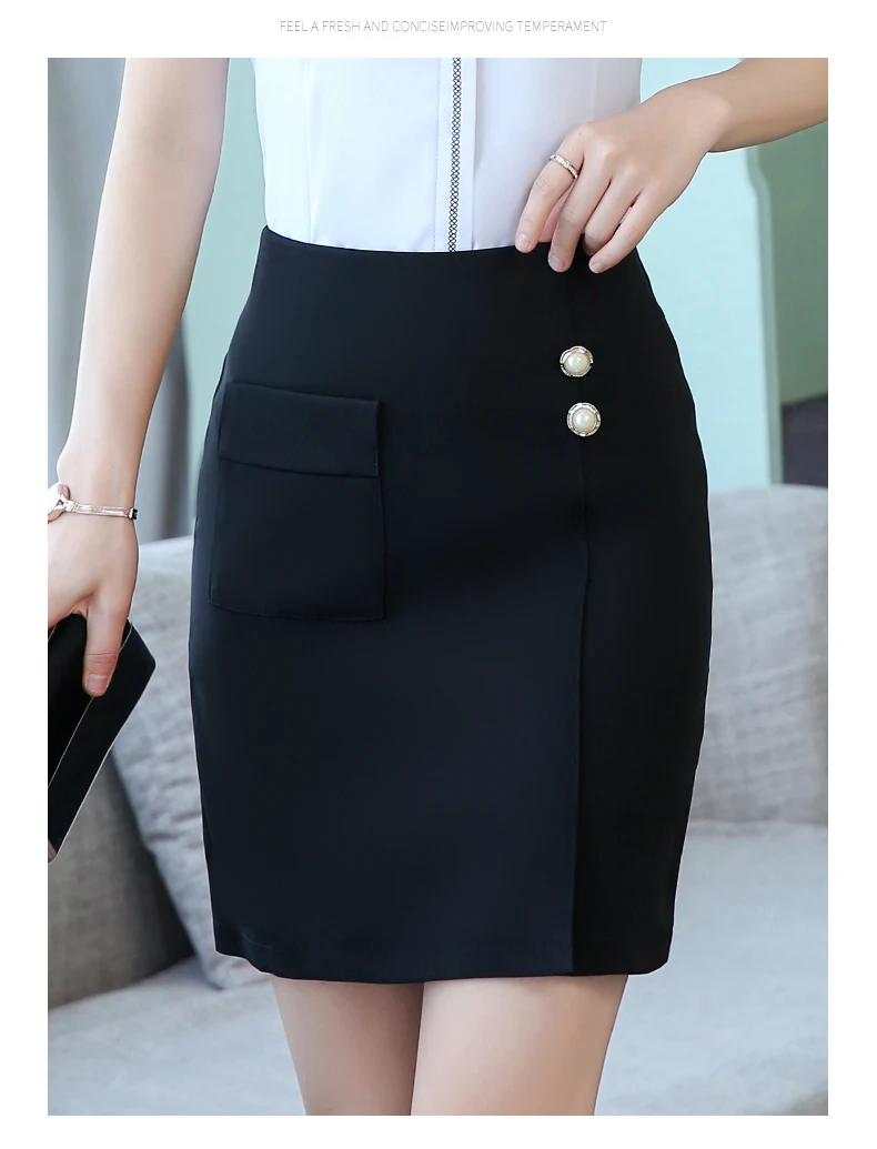 new office OL skirts women elegant black blue high waist package hip pencil skirts plus size solid career skirts