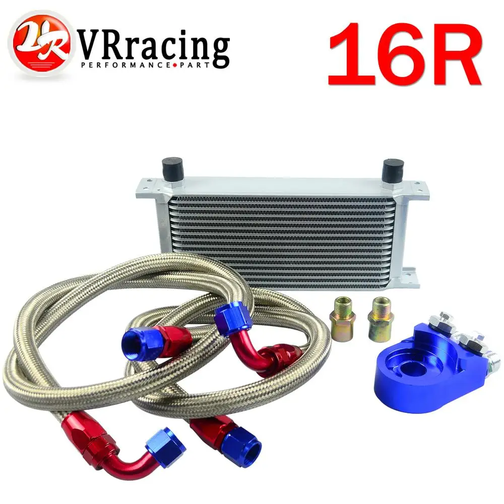 VR RACING AN10 OIL COOLER KIT 16ROWS TRANSMISSION OIL COOLER SILVER OIL FILTER ADAPTER BLUE VR7016S