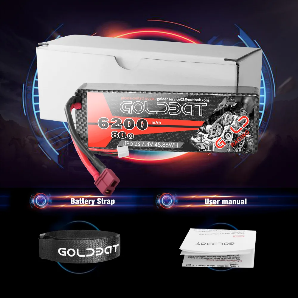 Аккумулятор GOLDBAT Lipo 2 шт. 7 4 В 2S 80C 6200 мАч|Детали и аксессуары| |