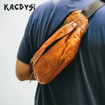 

Original Vintage Small Men Chest Bag Real Cowhide Leather Soft Classic Mens Bosom Bag Casual Waist Pack Chest Pack Messenger Bag
