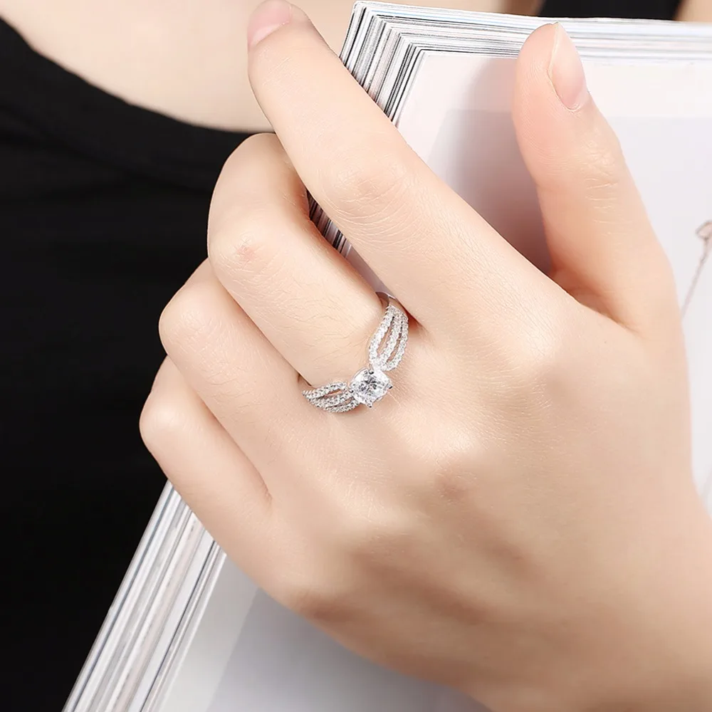 Solid 925 Sterling Silver Wedding Ring Luxurious Design Female Fashion Jewelry Cubic Zirconia Rings For Women(JewelOra RI102645)