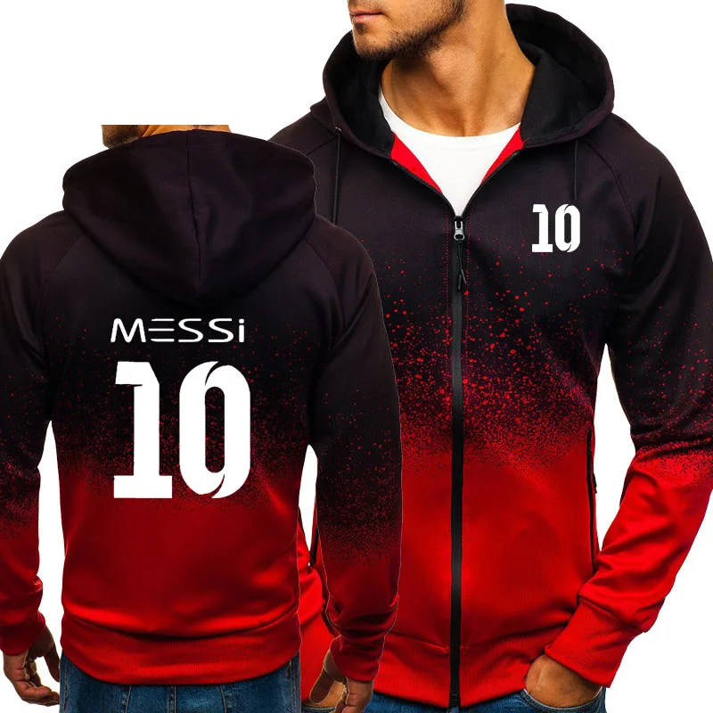 

Messi 10 Print Sweatshirt Gradient Hoodies Men Spring Autumn Fleece Zipper Jacket Mens Streetwear Hip Hop Harajuku Male Clothing