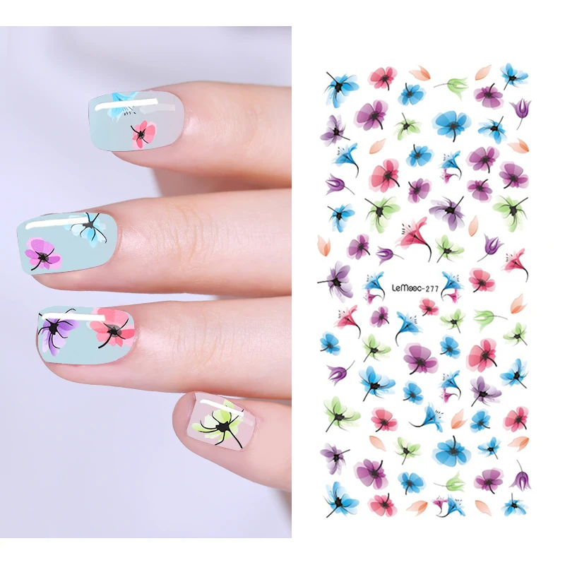 

LEMOOC 1 Sheet Feather flower Designs Water Decal Nail Transfer Sticker Nail Art Decoration for Manicure Watermark