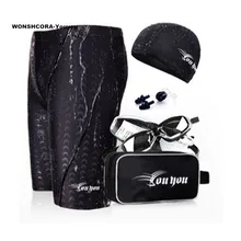 Youyou/набор из 5 предметов, мужские плавки для плавания, черные мужские плавки, здоровая дышащая спортивная одежда, шорты, очки, кепка, сумка, зажим для носа, беруши