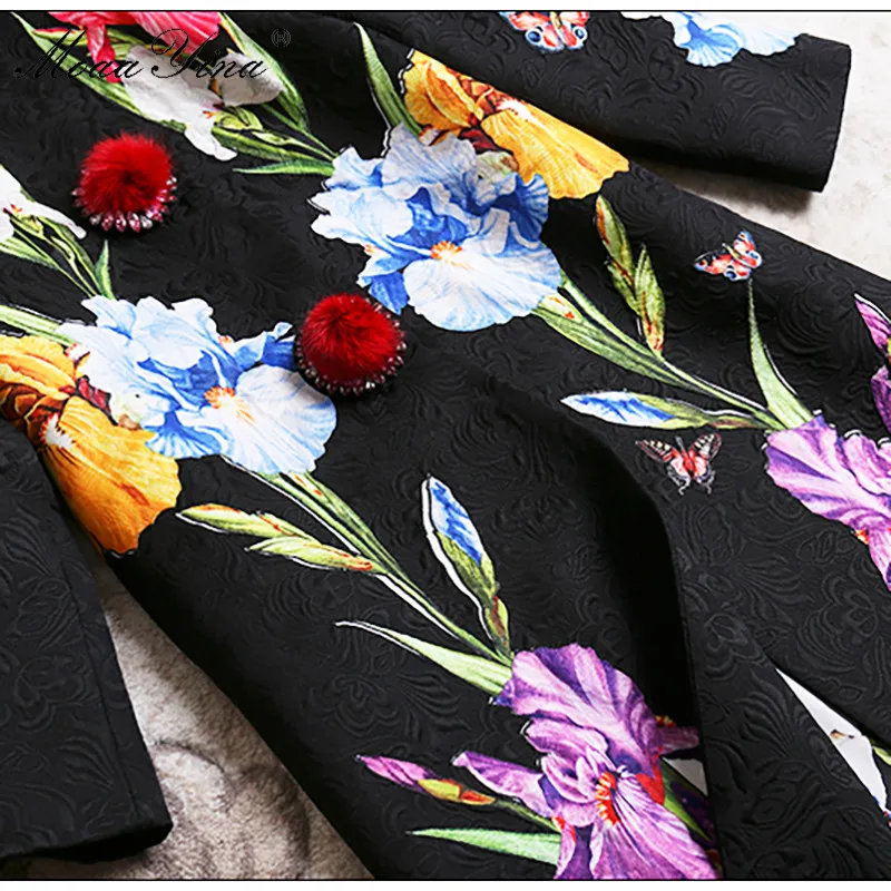 Au De En Hiver vent Manches Chaud Femmes Automne Floral 3 Garder Ange Créateur Mode Coupe Imprimé Pardessus Moaayina Noir 4 Balle Peluche 5FH7qw