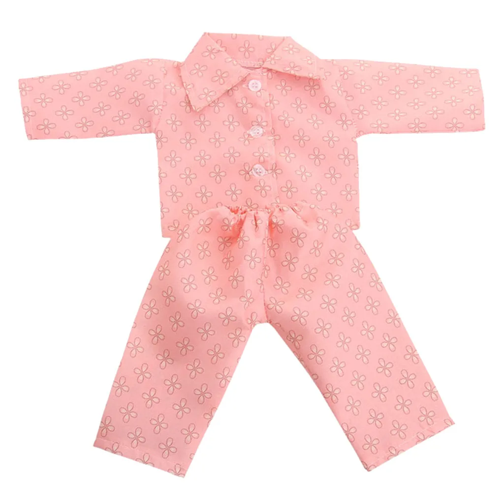 Girl Doll Floral Pajamas Top Pants Clothes for   18inch Dolls Dress up Accessory Girl Gifts Pink