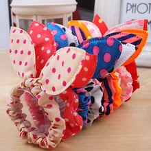 10Pcs/lot Hot Sale Fashion Girls Hair Band Mix Styles Polka Dot Bow Rabbit Ears Elastic Hair Rope Ponytail Holder Free Shipping