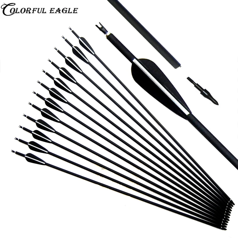 

6/12/24pcs Archery Carbon Arrow 500 Spine Composite Recurve Bow Carbon Fiber Arrow 28/30/31inch Hunting Shooting Accessories