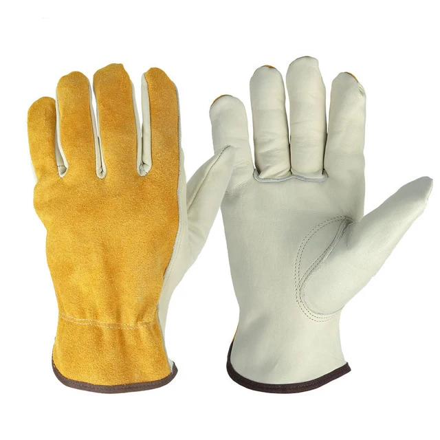 Рабочие перчатки двухслойные кожаные мужские рабочие сварочные перчатки защитные садовые спортивные мото износостойкие перчатки