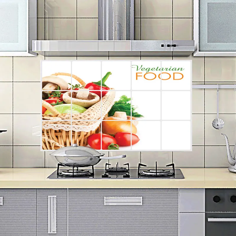 Home Decor 75*45 CM Kitchen Room Anti Oil Wall Sticker Vegetables Mural Art Foil Decals