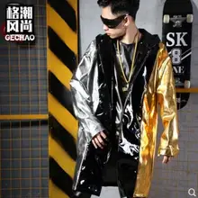 S-5XL Мужская Новая певица Мода ди-джей GD хип хоп Лоскутная куртка с контрастным по цвету капюшоном PU плащ пальто плюс размер сценические костюмы