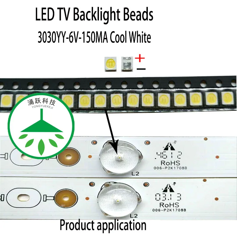 Yongyuekeji 100 шт./лот новый led smd 3030 6 в 150ma 1 Вт светодиодные лампы бусины холодный белый для ремонта ТВ ЖК дисплей подсветка бар Лидер продаж