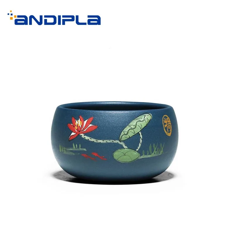 

65ml Yixing Purple Clay Teacups Lotus Pattern Natural Green Zisha Cup Office Tea Ceremony Teaware Drinkware Small Tea Bowl Cups