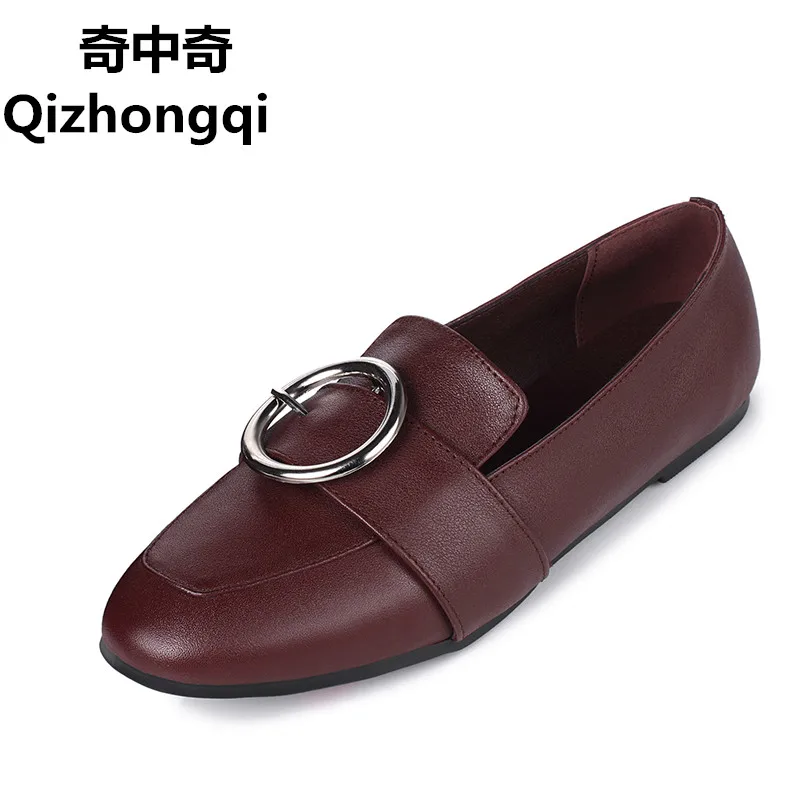 

Plus size 35-41 # flat genuine leather women shoes 2017 spring fashion Europe and the United States deep casual shoes women