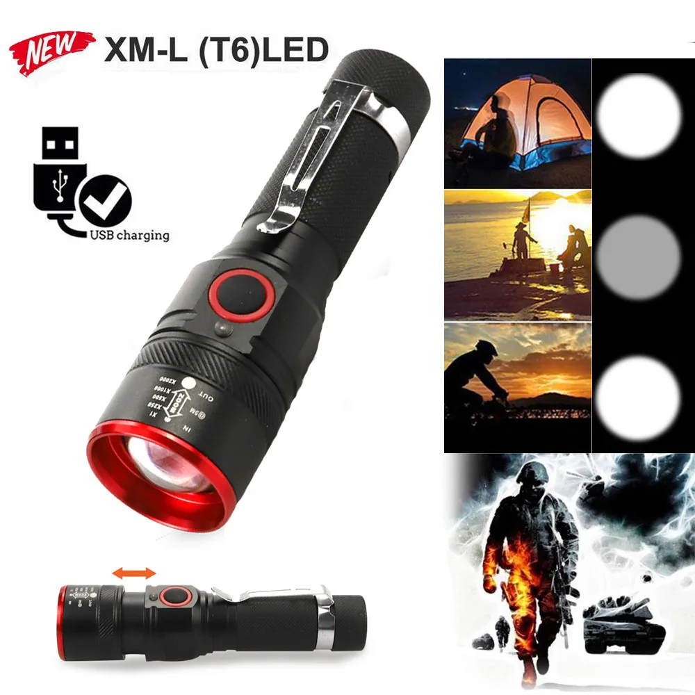 Rechargeable USB Ultra Bright LED Torch with Beam Focusing Flashlight  Zoom