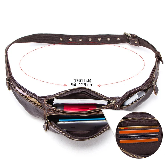 CONTACT'S Cow Leather Men Waist Bag New Casual Small Fanny Pack Male Waist Pack For Cell Phone And Credit Cards Travel Chest Bag 4