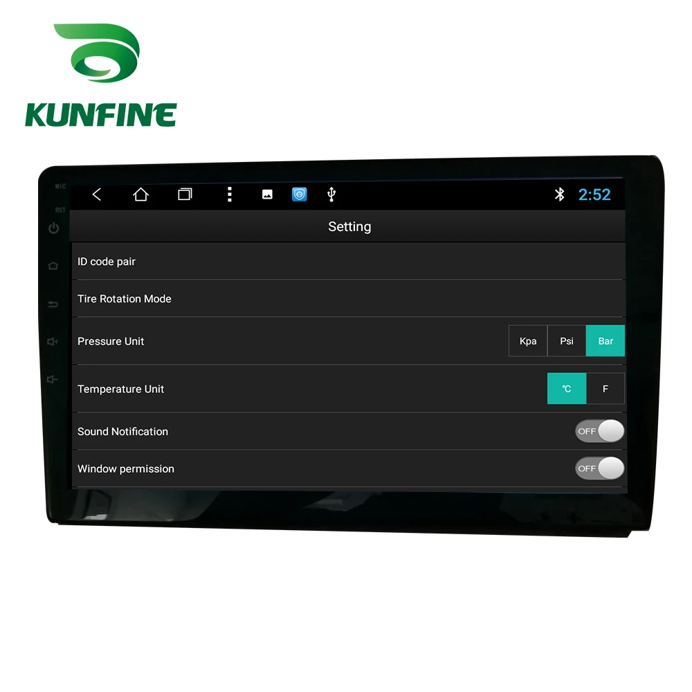  KUNFINE USB Android TPMS Sistema de Monitoreo de presión de neumáticos sistema de alarma de pantall