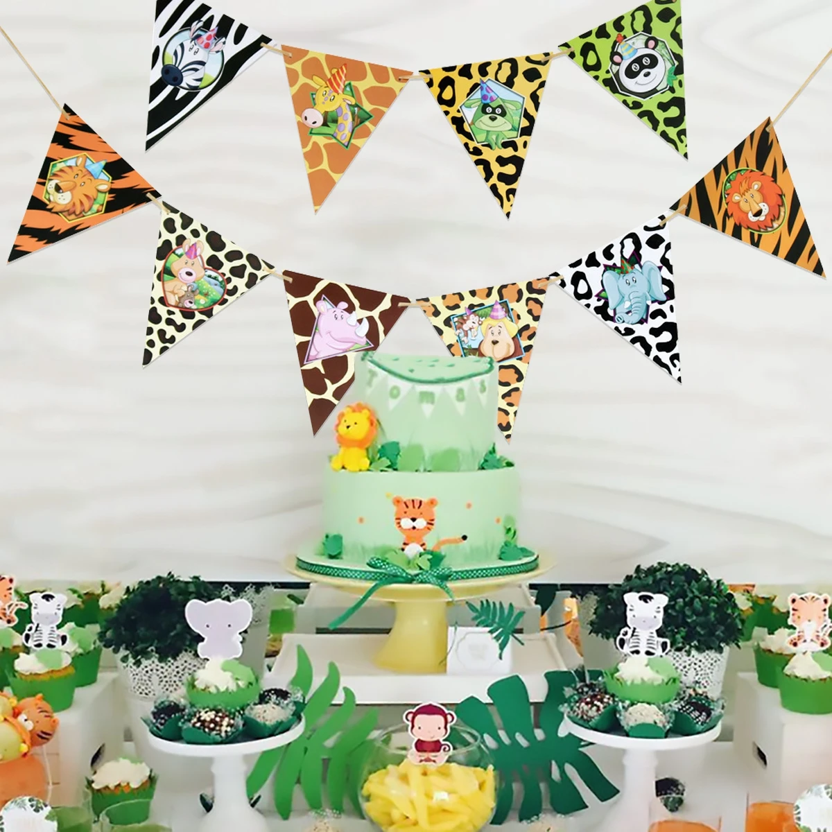 Safari Party Jungle Animal Birthday Banner Cake Toppers Cupcake Decor Happy Birthday Party Decorations Kids Party Favors Boy