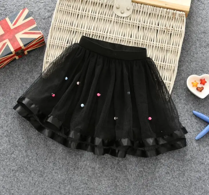 От 2 до 10 лет jupe/фатиновая балетная юбка-пачка для девочек пышная черная юбка-американка с жемчужинами, кружевные юбки-пачки для маленьких девочек, танцевальные юбки для девочек, saias - Цвет: Черный