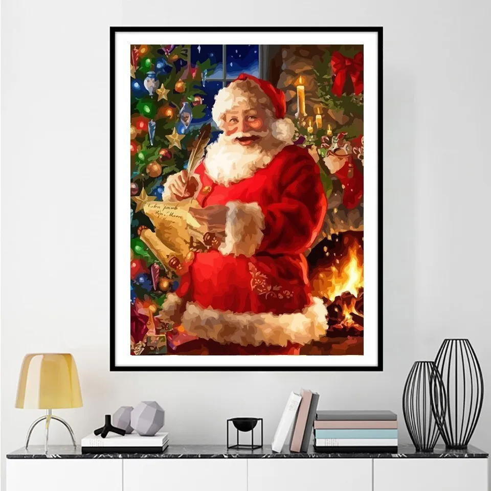 AZQSD DIY Краска по номерам Санта Клаус рождественские картины Безрамная Краска на холсте Ручная Краска ed масляная краска для рисования искусство
