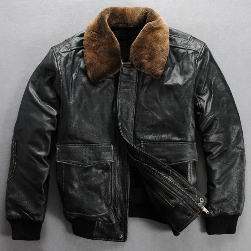 Popular Mens Bomber Jackets With Fur Collar-Buy Cheap Mens Bomber Real fur collar genuine leather jacket men black cowskin winter leather coat men clasic flight jacket - Popular Mens Bomber Jackets With Fur Collar-Buy Cheap Mens Bomber