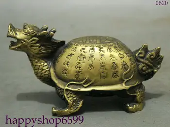 

Archaic Old Chinese FengShui Bronze Longevity 100 ShouZi Dragon Turtle Statue