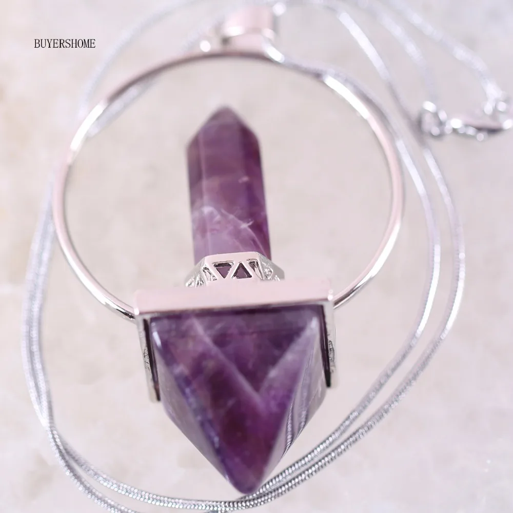 

50x20MM Reiki Healing Natural Stone Crystal Pendulum For Dowsing Hexagonal Prism Pyramid Pendants with Chain 18" K2125
