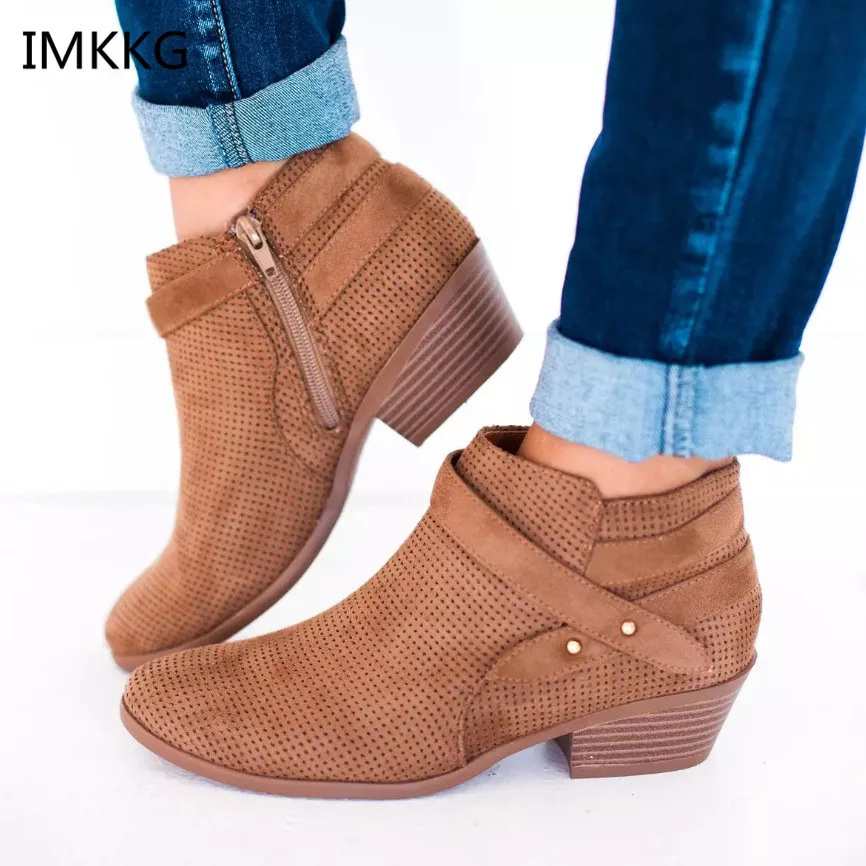 

Women spring autumn shoes woman zapatos mujer sapato girls ankle boots square chunky med heels booties m487