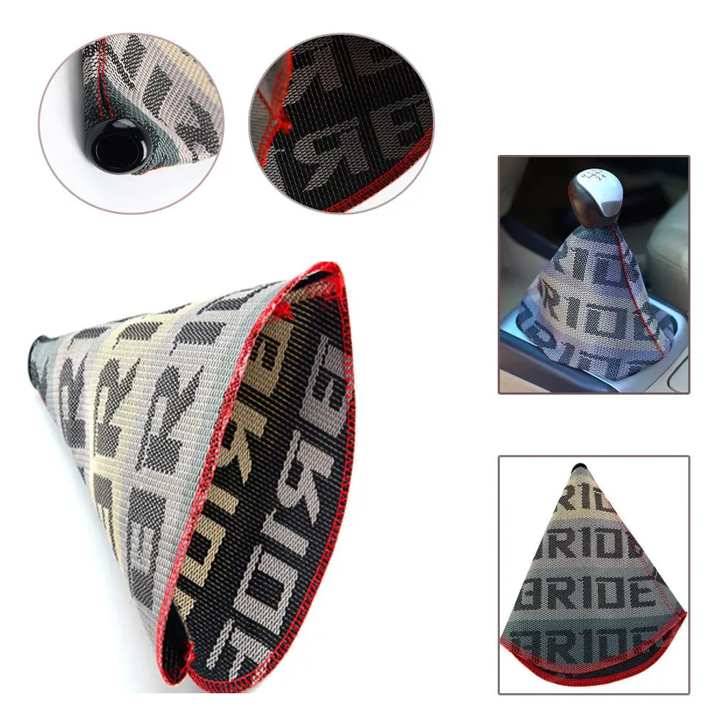

JDM Bride High Quality Hyper Fabric Shift Boot Racing Shift Knob Cover for Universal Car With Red Stitching