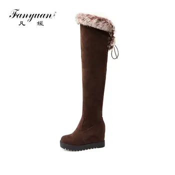 

Fanyuan over the knee boots fashion shoes women keep warm snow Winter boots Wedges high heels shoes winter Long boots flock