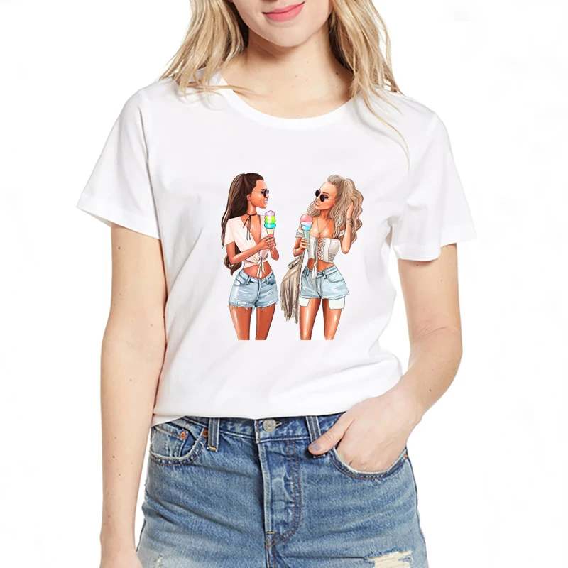 

Women's Clothes 2019 Fashion Pretty Girl Best Friend T-shirt Funny Tshirt Cotton Short Sleeve Korean Style Tops Harajuku
