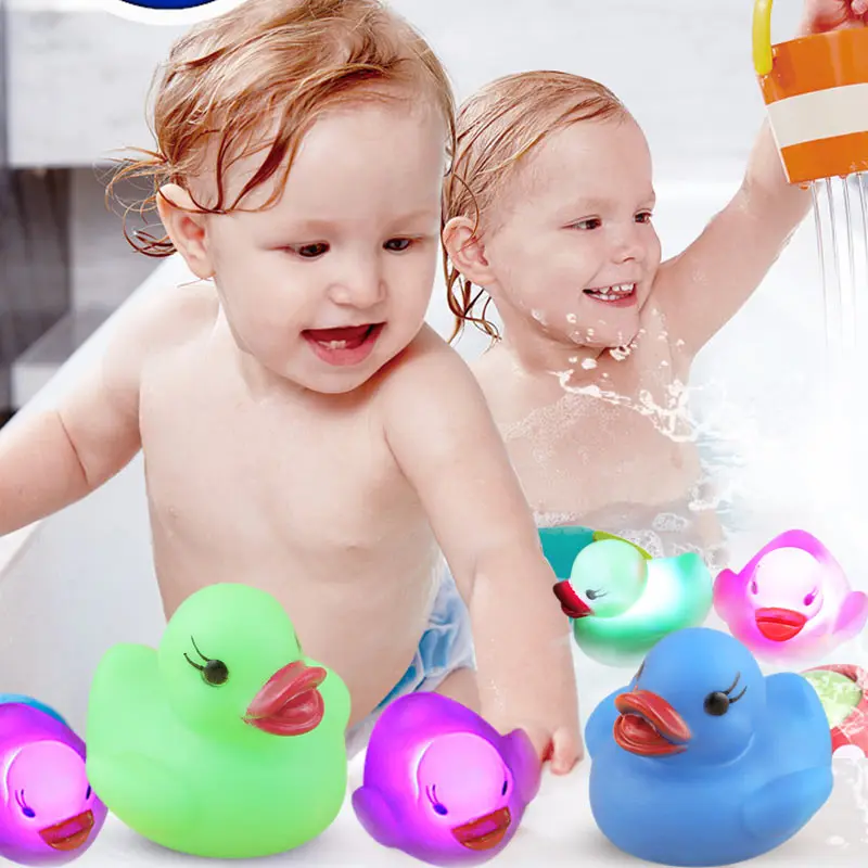6pcs Baby Rubber Bath Duck Toys LED Flashing Light Water Sensor Baby