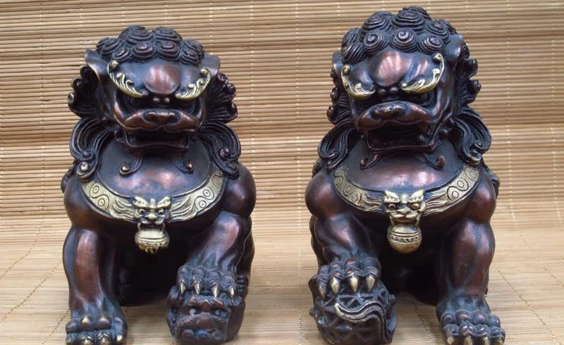 

China Royal Feng Shui Pure Red Bronze Evil Door Guardian Fu Foo Dog Lion Pair a 0518 a 0518