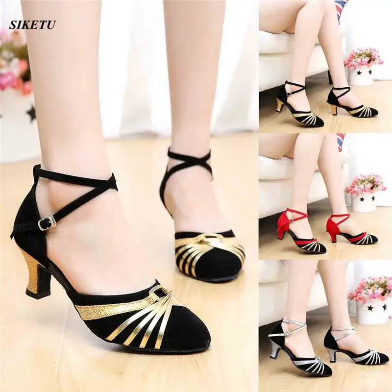 

Women Ladies Closed Toe Tango Rumba Waltz Dancing Shoes Indoor Modern Ballroom Party Mid Heeled Dance Shoes Women Pumps L*5