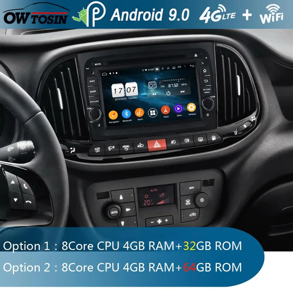 Excellent 7" IPS 8 Core 4G RAM+64G ROM Android 9.0 Car DVD Player For Fiat Doblo II 2015-2018 CarPlay Parrot BT Radio Adas Multimedia 1