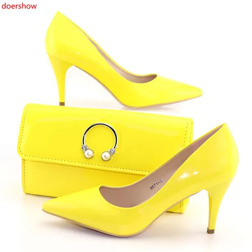 yellow shoes and bag to match