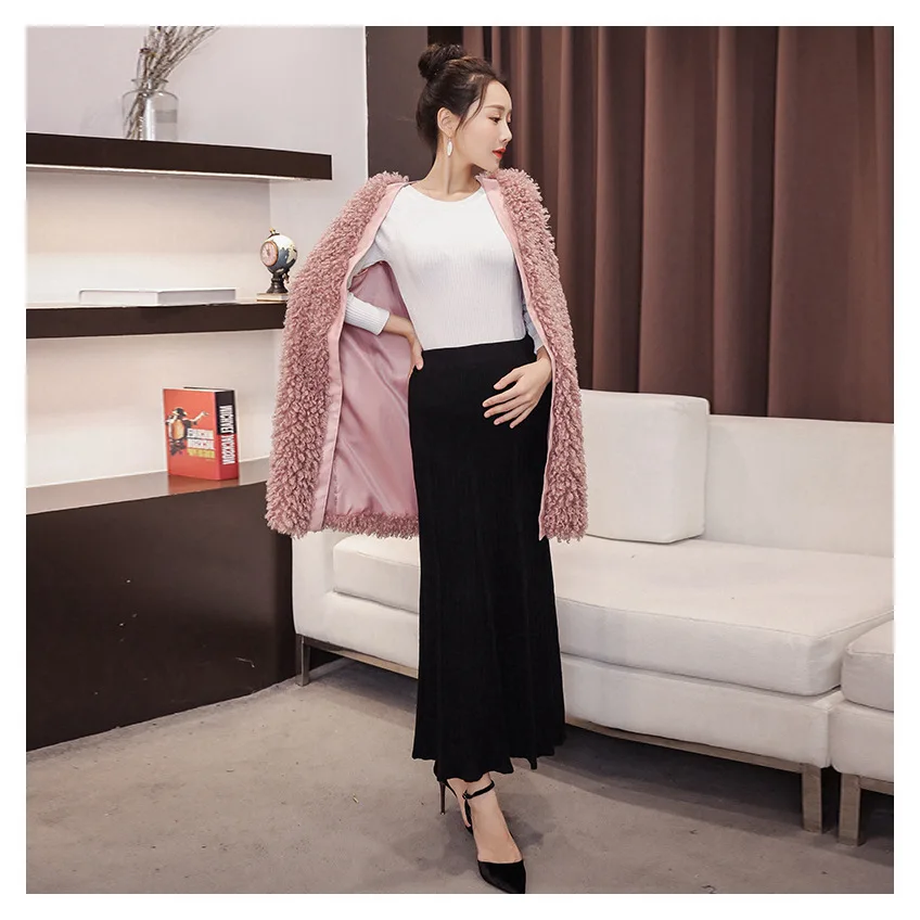 Elastic Waist Belly Maternity Long Skirts Bottoms Clothes for Pregnant Women Autumn Charming Knitted Pregnancy Skirts