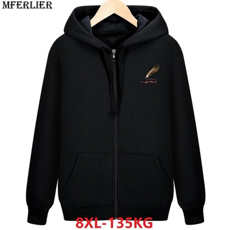 الرجال هوديس قمصان سويت شيرت بقلنسوة 8XL الأسود زائد كبيرة حجم كبير 5XL 7XL سحب أكثر من معطف الخريف الشتاء سستة الصوف ملابس رياضية الرجال 48