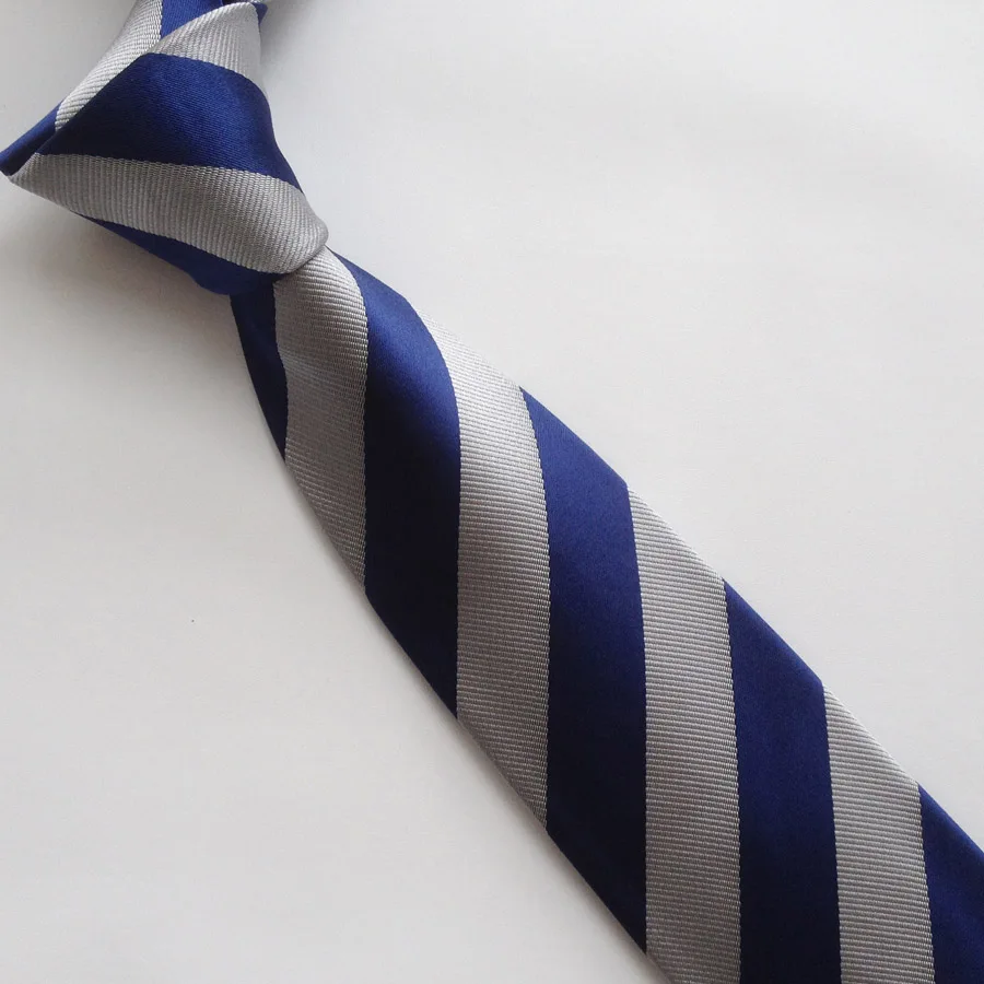 

Top Fashion 8cm Design Corbatas White with Blue Striped Tie High Quality Jacquard Woven Gravates for Adult