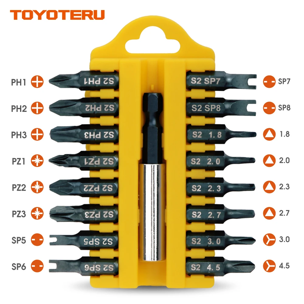 

TOYOTERU Screwdriver Bits Magnetic 17 Piece S2 Screw Bits (D) | Phillips Pozidrive Y-type U-type Triangle Bits
