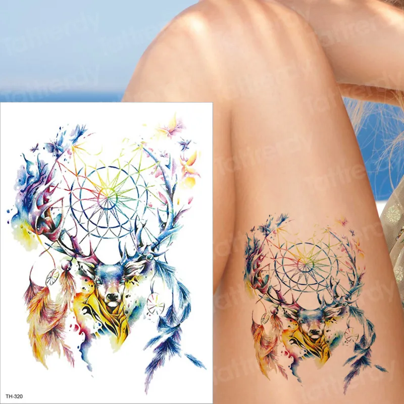 Временные тату-рукава женские татуировки водного цвета сексуальные тату и боди арт Тигр Волк змея татуировки акварельные тату поддельные