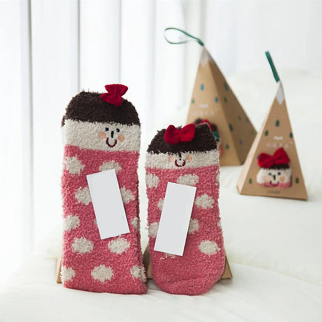 Ящик для животных Женские носки забавная новинка длинные ночные винтажные носки для сна хлопковые милые носки подарочная коробка - Цвет: Bow