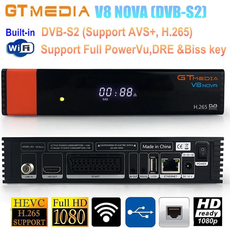 

1Set Gtmedia V8 Nova HD 1080P DVB-S2 Decoder Built-in WIFI Satellite TV Receiver TV Box With Manual