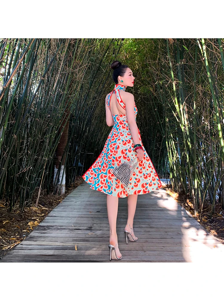 Wholesale qjB4U Le Palais Vintage Original Retro Contrast Color Collision Water Pattern Simulation Silk Show Thin Cheongsam Party Women Dress Wholesale qjB4U Le Palais Vintage Original Retro Contrast Color Collision Water Pattern Simulation Silk Show Thin Cheongsam Party Women Dress