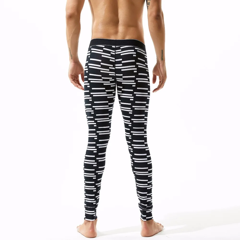 Winter thermal underwear men long johns pants cotton printed thermo underwear sexy pouch mens leggings tight sleep bottoms pant