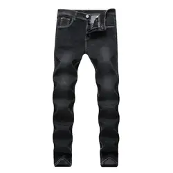 Новые мужские эластичные рваные джинсы эластичные черные прямые джинсы средней талии Slim Fit повседневные джинсовые узкие брюки весна осень