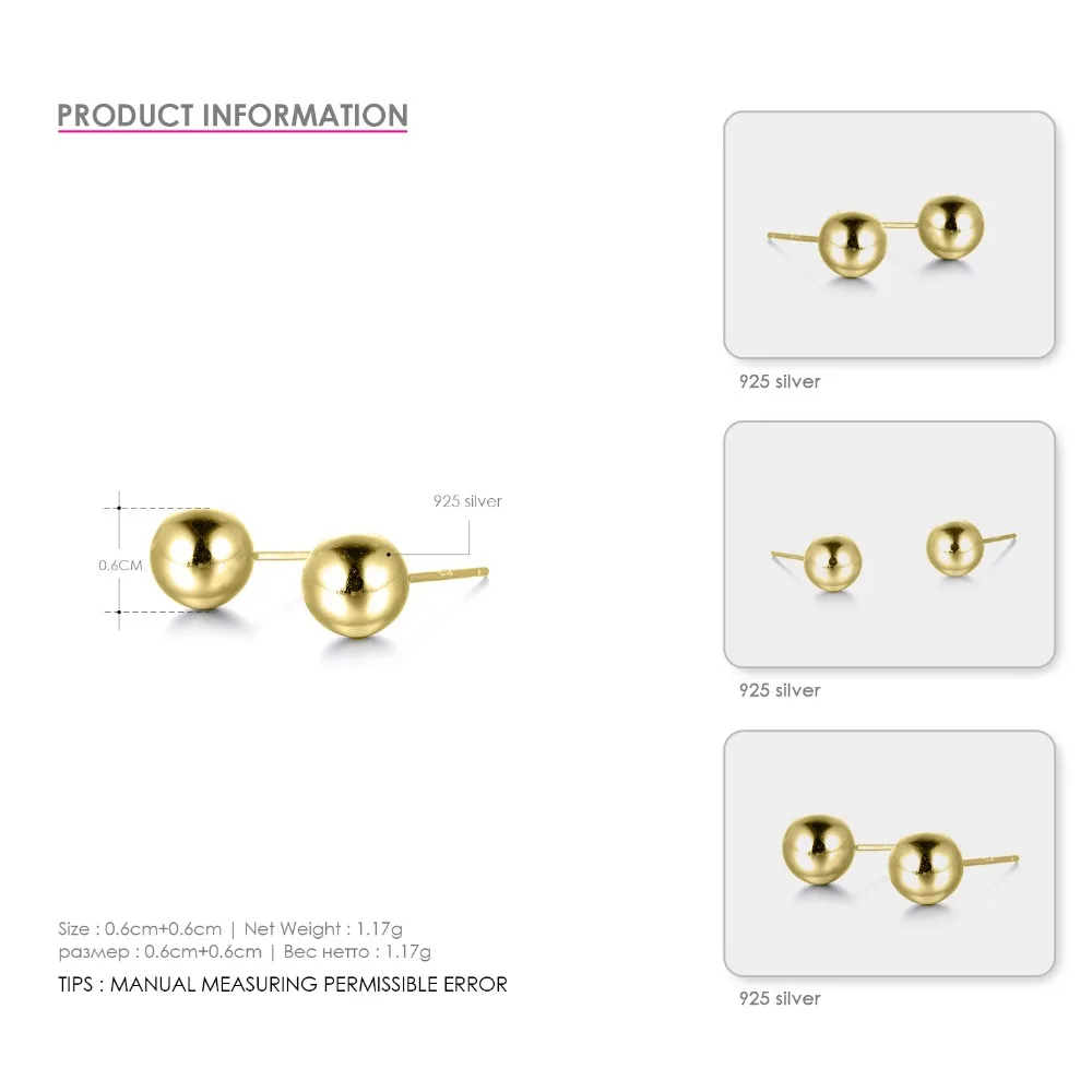e-Manco 925 Silver Earrings For Women Sterling Silver Fine Earring Jewelry 3-8mm Bead Stud Earrings Femme Gift Wholesale